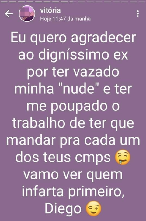 “Meu ex vazou meus nudes pros amigos e eu peguei todos eles por vingança”